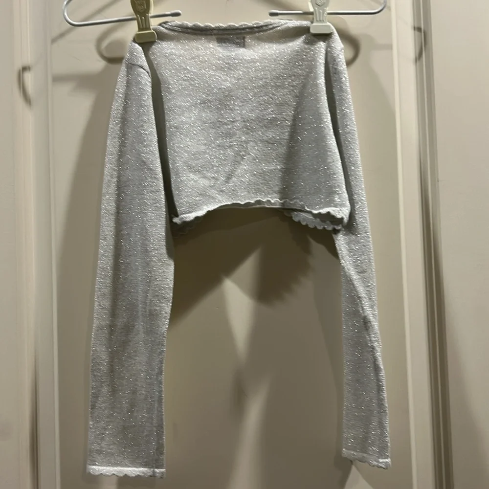 Monsoon SPARKLY SHRUG rhinestone button scalloped trim long sleeve size 7-8 yrs